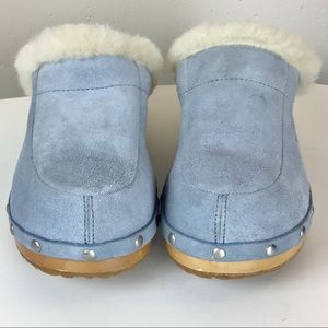 Ugg Light Blue Suede “Kalie” Sheepskin Clogs Sz 8